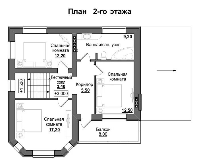 Планировки дома с балконом Проект двухэтажного дома с навесом для машины и балконом #41a - Проекты двухэтаж