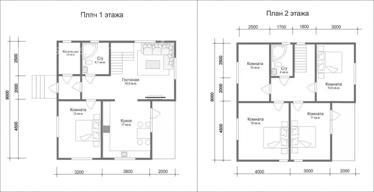 Планировки домов 9 х 9 Каркасный дом 9х9м. КД-10 ДНП "Простоквашино"