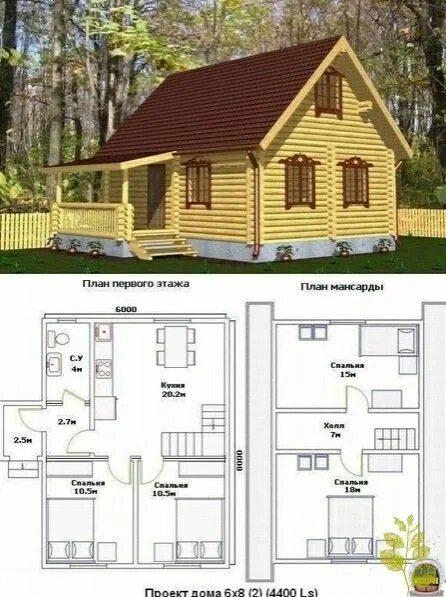 Планировки домов из бруса с мансардой Two Story Log Cabin with Floor Plans and Measurements
