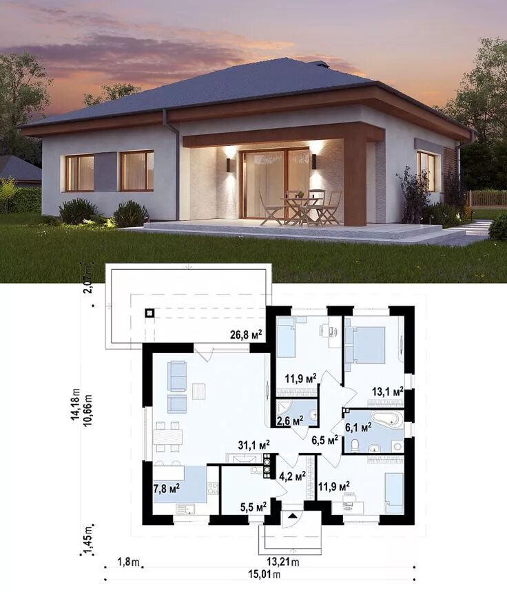 Планировки домов одноэтажных 100 квадратов проекты Z273 a Modern small house design, Modern house design, Small house design
