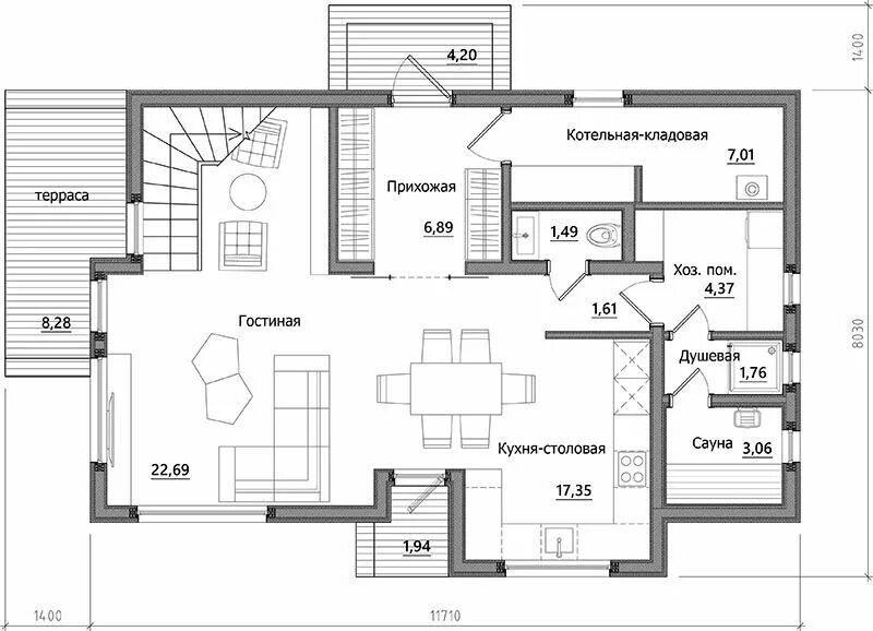 Планировки домов с кладовыми Каркасный дом 150м²