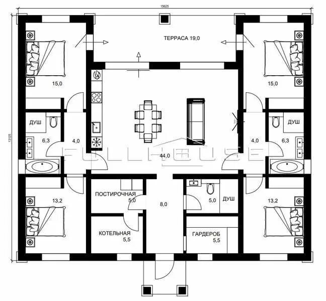 Планировки домов с кладовыми Проект одноэтажного дома из газобетона SiMetrica 150м2 Bungalow house plans, Hou