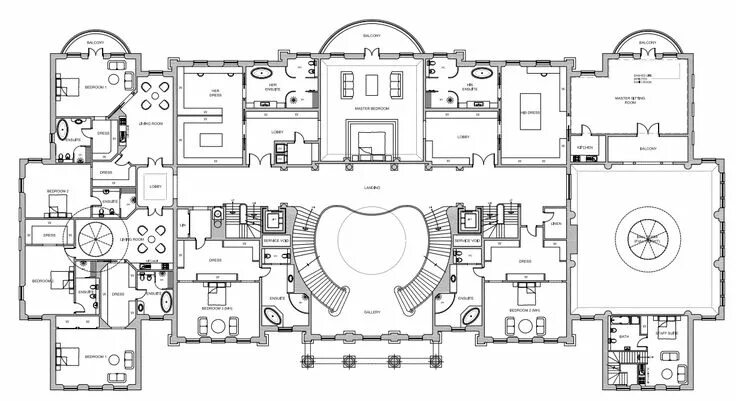 Планировки домов с лифтом First (bedroom) floor plan of a 56,000 square foot home by Ascot Design to be bu