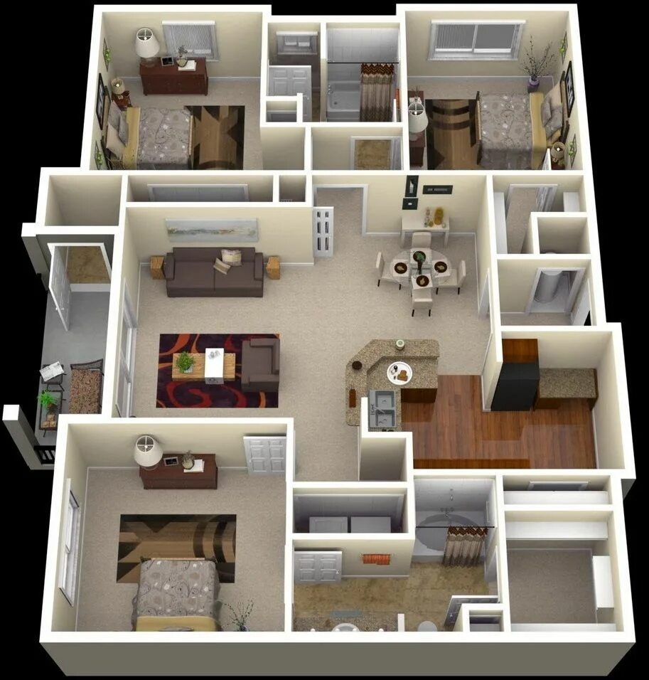 Планировки домов с трехкомнатными квартирами Modern Architecture Building Apartments Dream Homes 3d house plans, Home design 