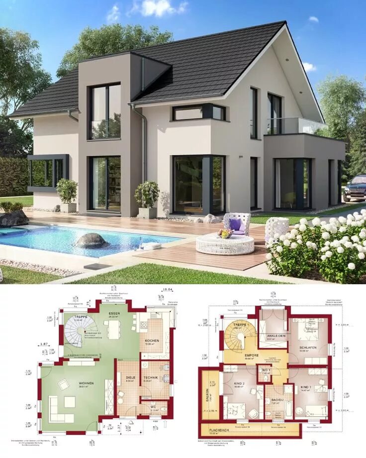Планировки домов снаружи Fertighaus Concept-M 159 Bien Zenker - Modernes Haus mit Satteldach Modern archi