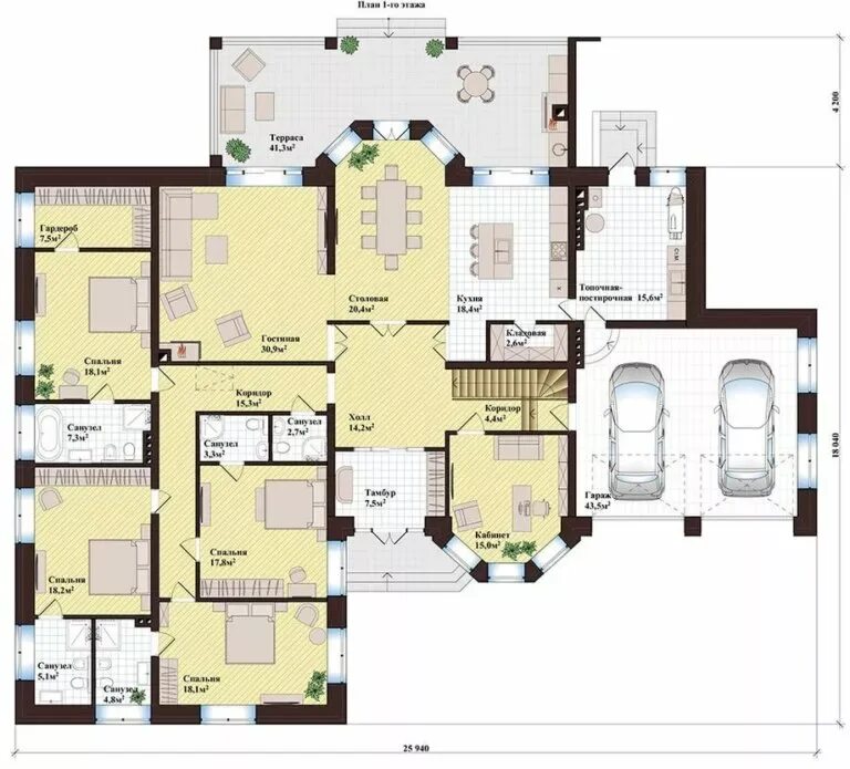 Планировки домов в москве Проект дома K-1445 площадью 445 кв. м в Тюмени