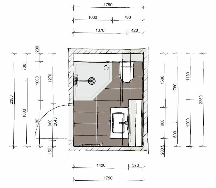 Планировки душевых в частном доме Tekening kleine badkamer - Kleine badkamers.nl Kleine badkamer ontwerpen, Kleine