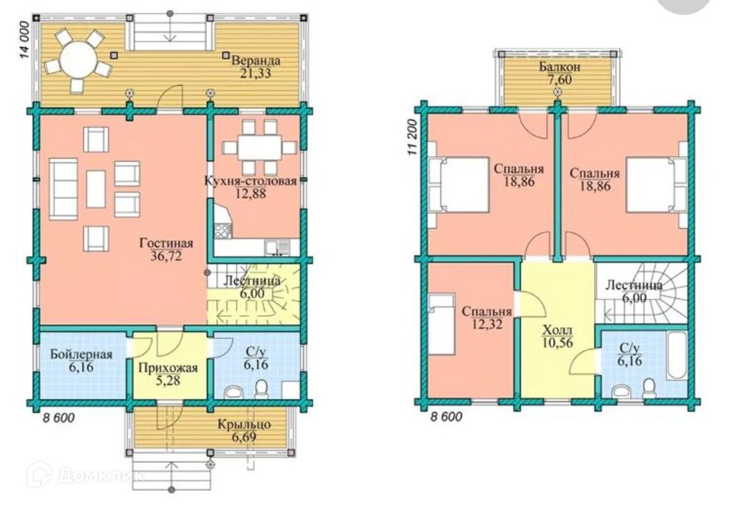 Планировки двух этажных домов 2-этажный дом, 140 м2, на продажу по цене 5700000 руб. в Ульяновске, 16-я линия 