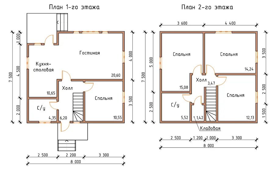 Планировки двухэтажных домов 7 10 Дом 14a (7,5х8 м) в Саранске: проекты, цены ЭкоДом13