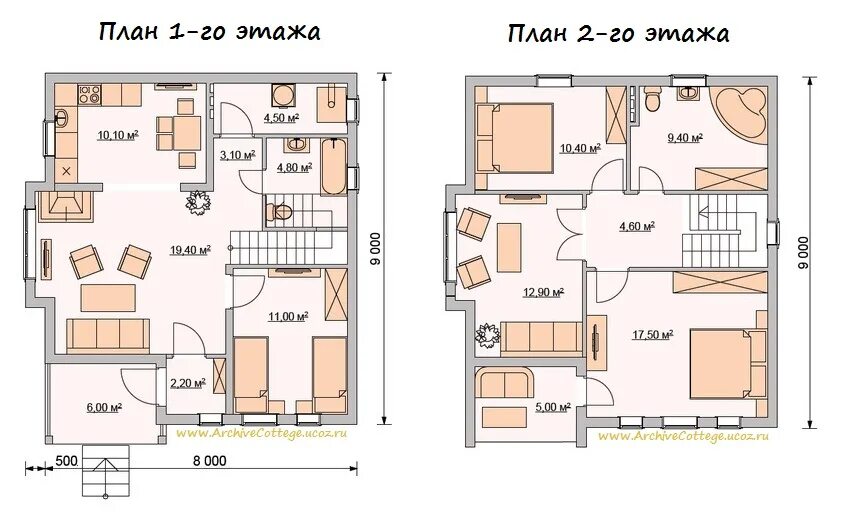 Планировки двухэтажных домов из газобетона Проект дома 8х10 двухэтажный фото - DelaDom.ru