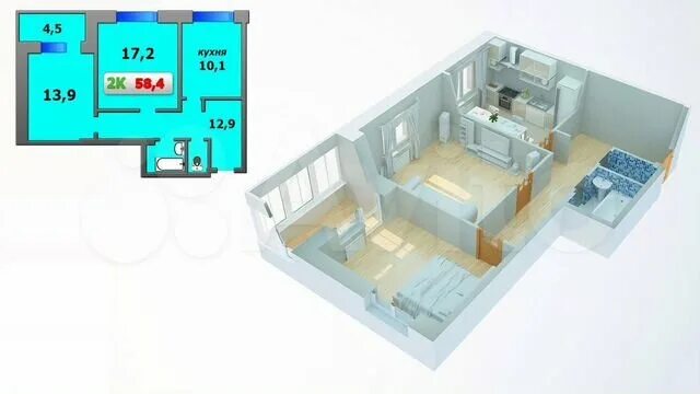 Планировки двухкомнатных квартир в новостройках 2-к квартира, 59 м², 16/17 эт. на продажу в Тюмени Купить квартиру Авито