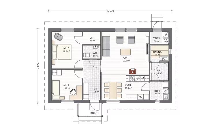 Планировки финских одноэтажных домов Optimi 99 Moderni Floor plans, Cabin