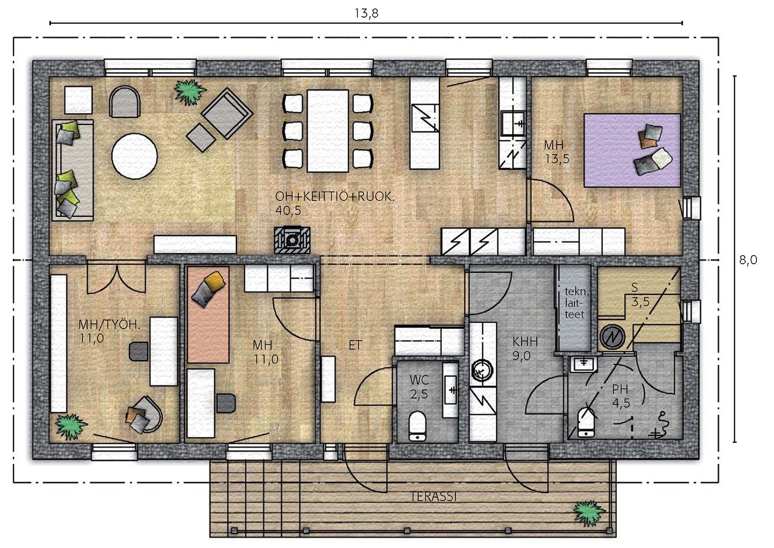 Планировки финских одноэтажных домов kannustalo lato 108b muuttovalmis 194000 € Дом, Деревенские дома, План дома