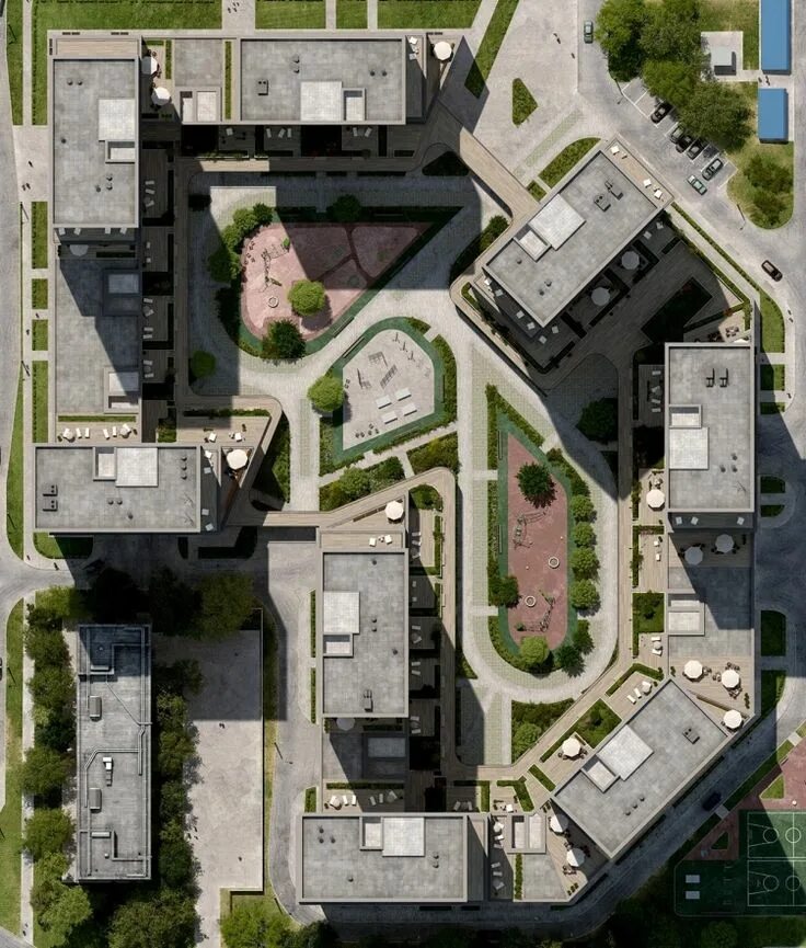 Планировки городов варианты ЖК Vander Park. Фотография с сайта www.vanderpark.ru Site planları, Kentsel tasa