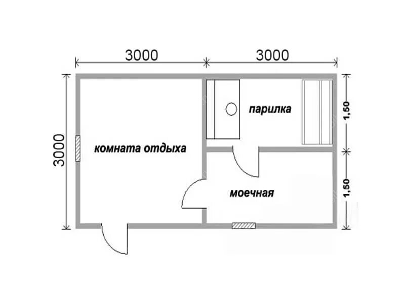 Планировки каркасных бань 3 на 4 Баня из бруса 3 на 6 (Б-10) под ключ: проекты и цены - купить в Москве