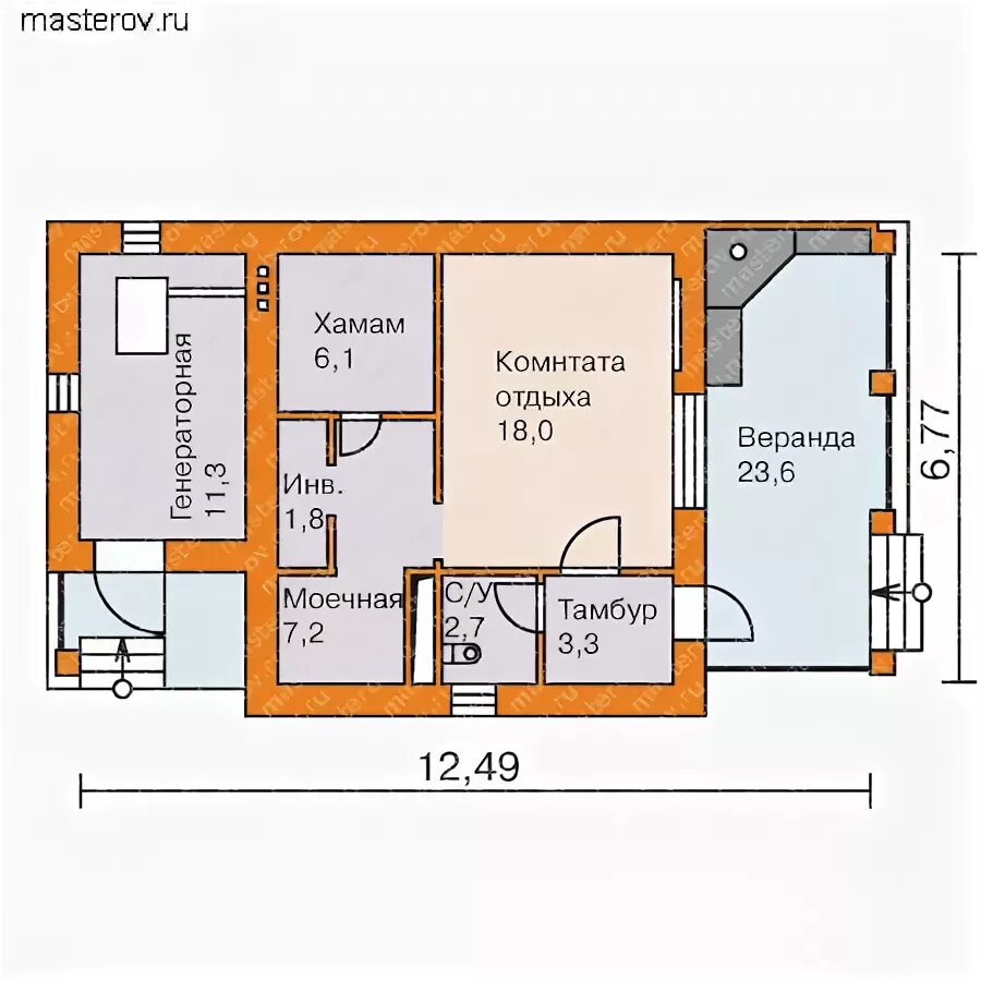 Планировки кирпичных бань Проект кирпичной бани № E-080-1K