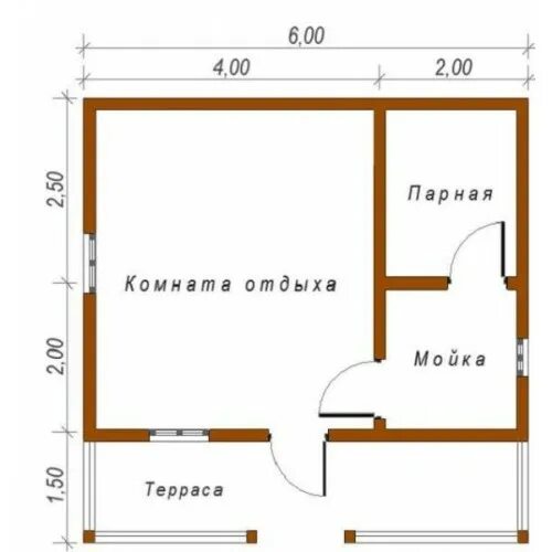 Планировки кирпичных бань Баня 6*6м с террасой