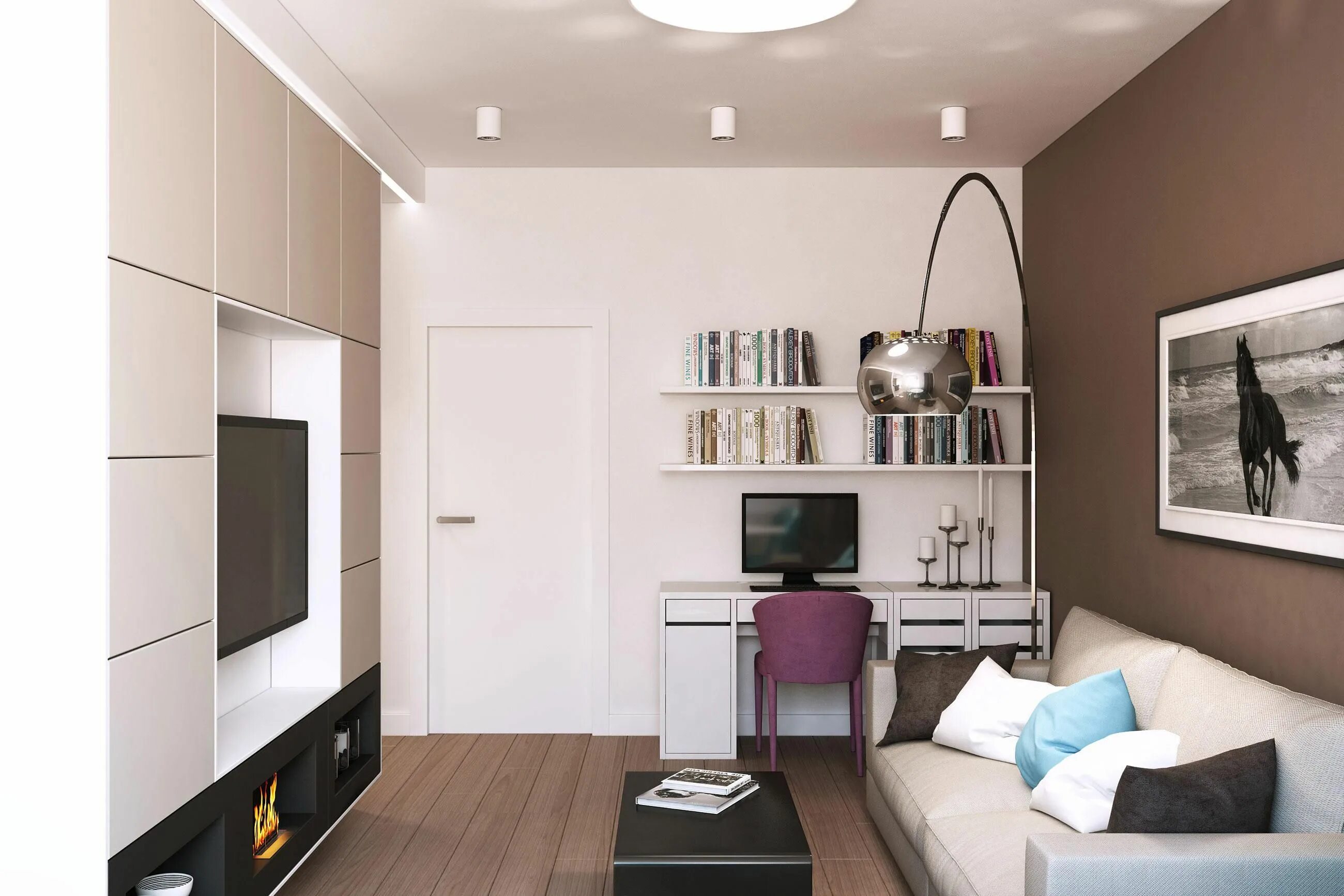 Планировки комнат 15 м Kicsi nappali dolgozósarokkal - nappali ötletek, modern stílusban Decoración de 