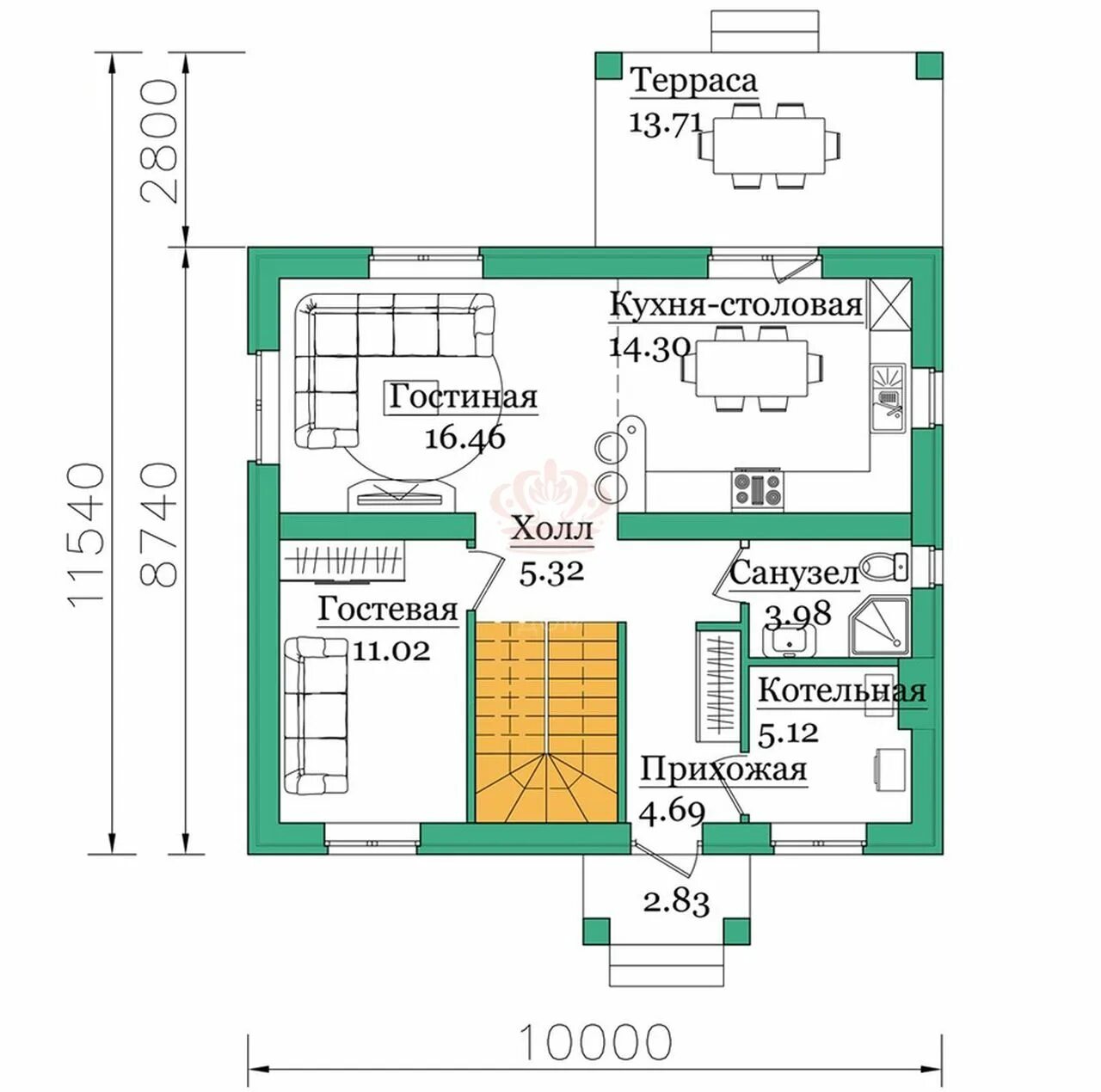 Планировки комнат и котельной дома Проект Л-84-546 10х12