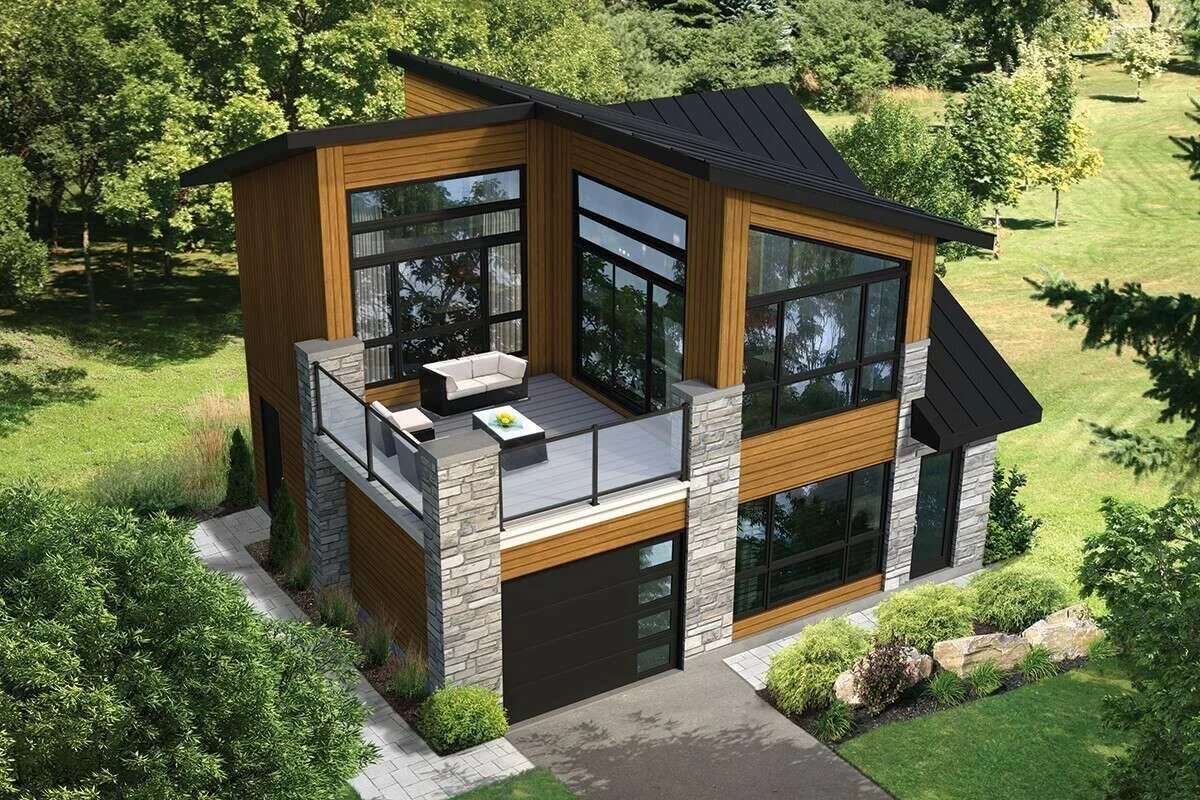 Планировки компактных домов для маленьких участков House Plan 6146-00408 - Contemporary Plan: 910 Square Feet, 2 Bedrooms, 1.5 Bath