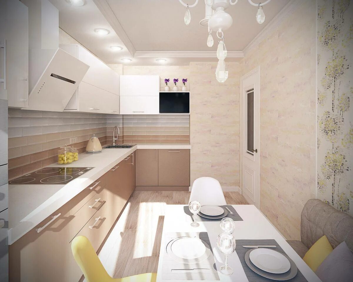 Планировки кухни 8 кв м квадратная Дизайн Г-образной кухни 10 кв.м в пастельных тонах (12 фото)