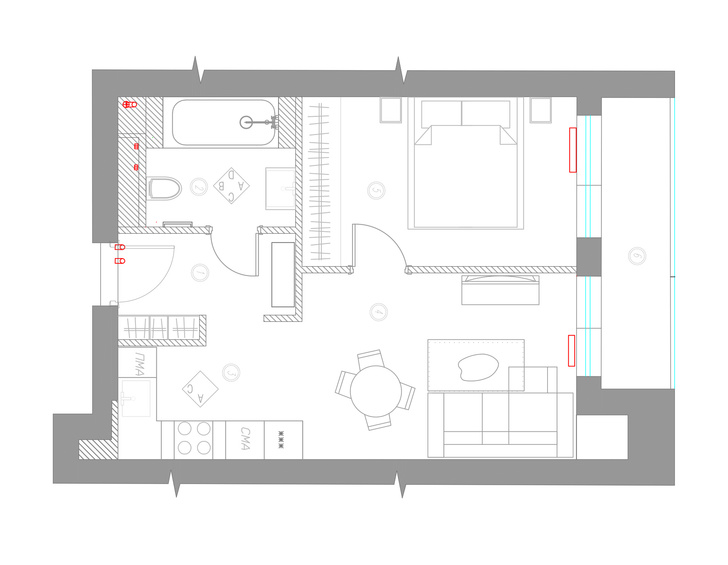 Планировки квартир 30 м Квартира 46 м²: проект Ольги Луис myDecor