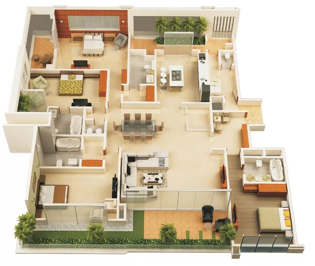 Планировки квартир 4 комнаты 5 комнат 4 Bedroom Apartment/House Plans Futura Home Decorating Planos de casas modernas,