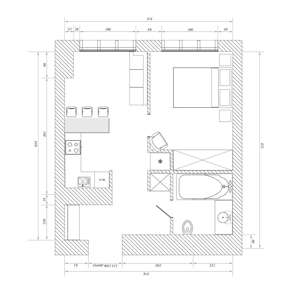 Планировки квартир dwg Планировка квартиры 36м2. Планировка квартиры 36м2. Оригинальный дизайн, необычн