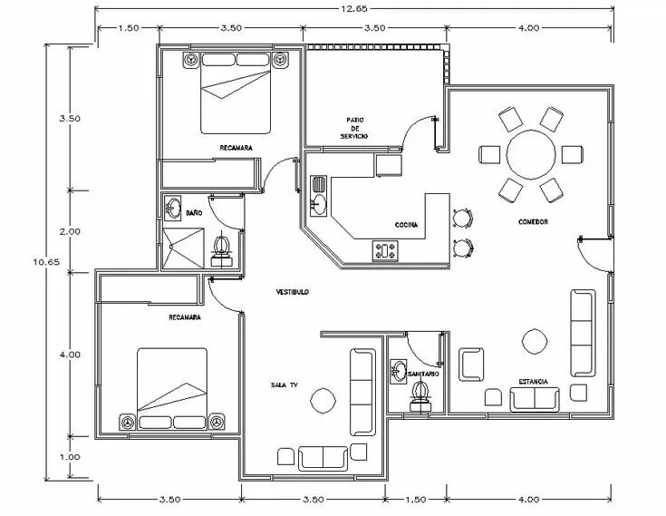 Планировки квартир dwg 2 BHK House Plan DWG House plans, Condo floor plans, Craftsman style house plans