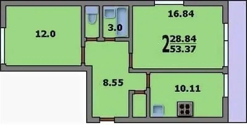 Планировки квартир и 522а 3D планировка 2-комнатной квартиры (вариант C) в домах серии И-522А - посмотреть