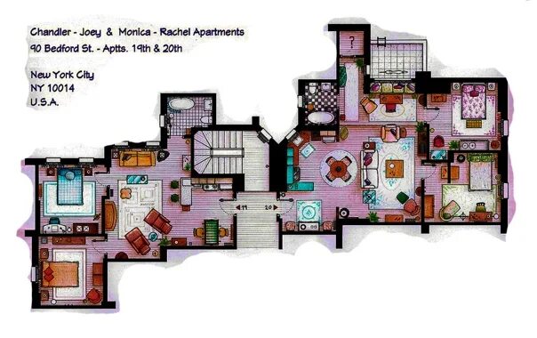 Планировки квартир из сериалов Have you seen Joey/Chandler and Monica/Rachel's apartment plan? 2022 Секреты сер
