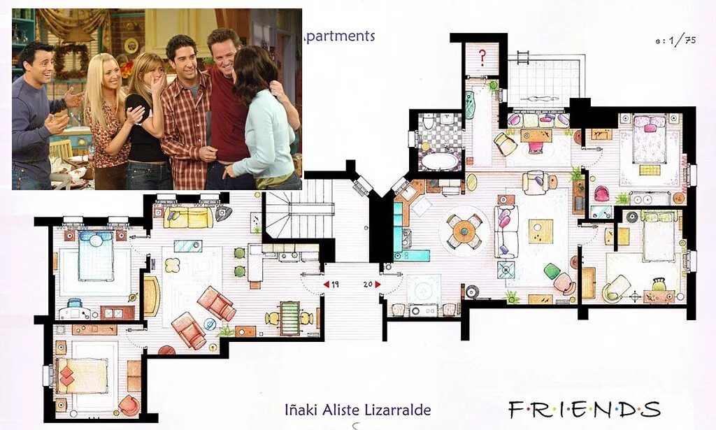 Планировки квартир из сериалов Artists sketch floorplan of Friends apartments and other famous TV shows Daily M