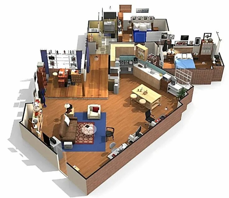 Планировки квартир из сериалов The Big Bang Theory Apartment in 3D Plans de maison duplex, Projets de lego, Mai