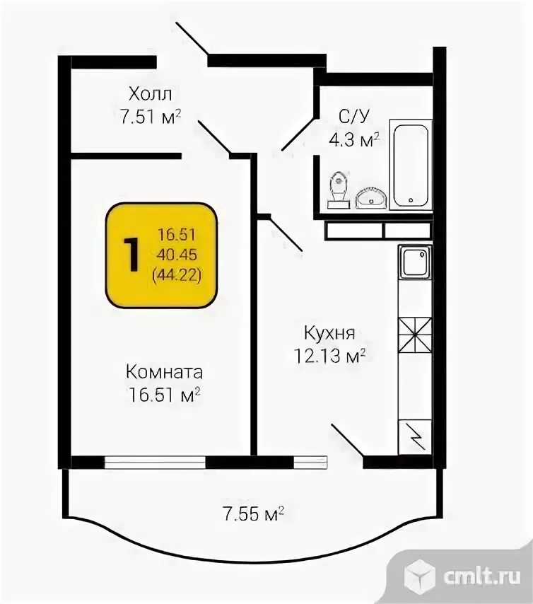 Планировки квартир олеко дундича 31 1 1-комнатная квартира 44,22 кв.м - Воронеж - Доска объявлений Камелот