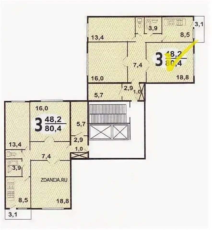 Планировки квартир п 46 с размерами Купить 3-комнатную квартиру, 80.4 м² по адресу Москва, улица Знаменские Садки, 3