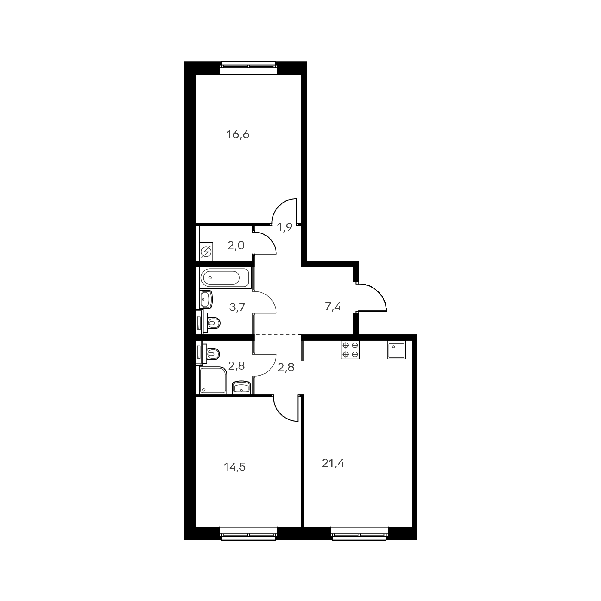 Планировки квартир пик 2 2-комнатная квартира 71.2 м² с отделкой в проекте "Ясеневая 14" - этаж 1, корпус