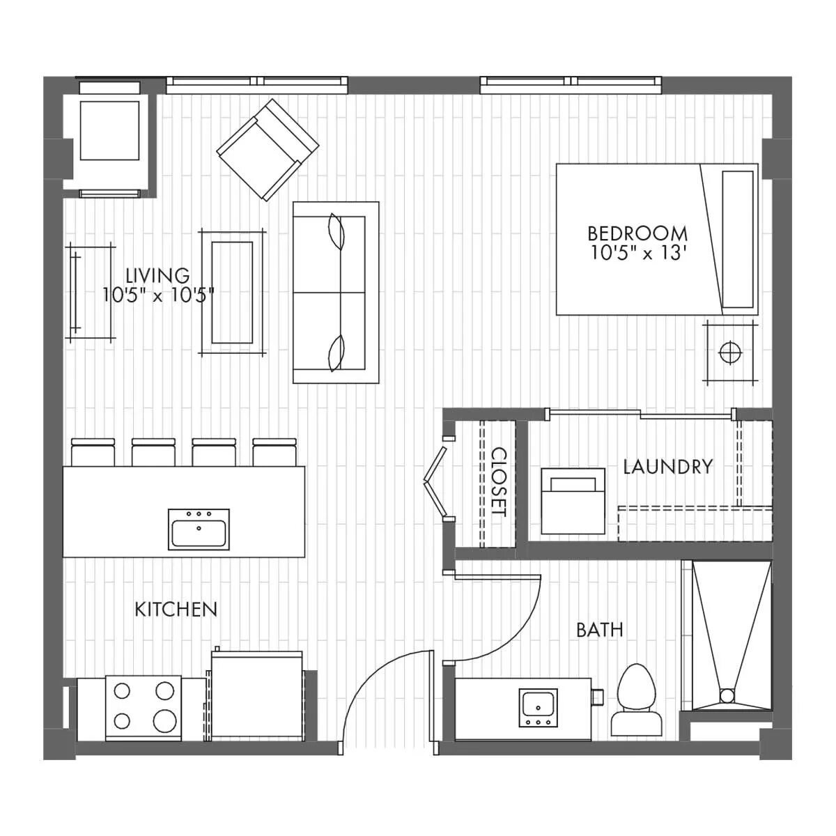 Планировки квартир площадью 1 Bedroom Micro Apartments Floor Plan S