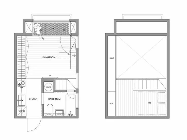 Планировки квартир площадью Un estudio de 22m² completo, funcional y adaptable Estudio, Casas, Decoración de