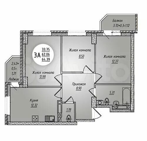 Планировки квартир ростов на дону 3-к. квартира, 64,6 м², 16/24 эт. на продажу в Ростове-на-Дону Купить квартиру А
