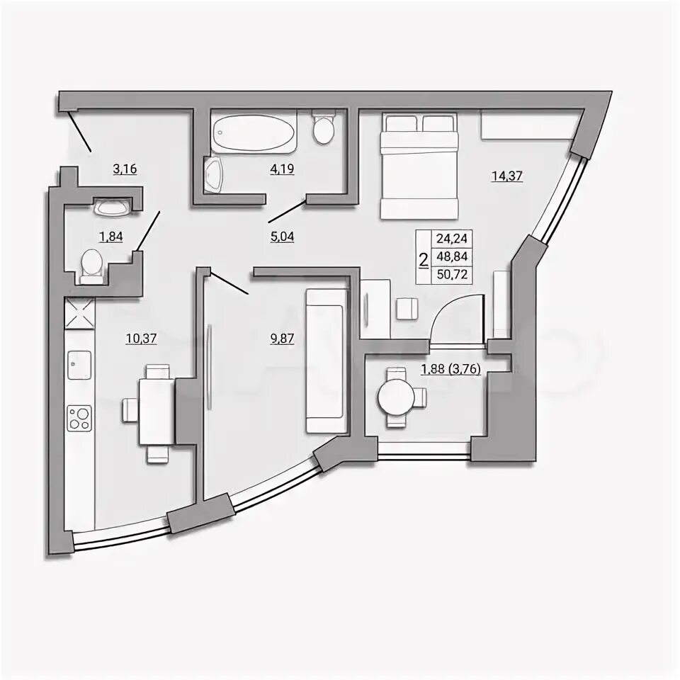 Планировки квартир ростов на дону 2-к. квартира, 51,2 м², 14/25 эт. на продажу в Ростове-на-Дону Купить квартиру А