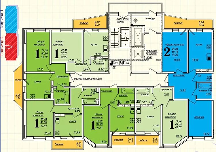 Планировки квартир ростов на дону Литер 3, 4, секция 2