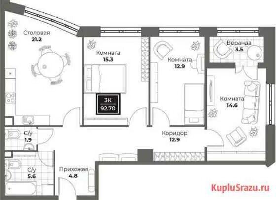 Планировки квартир с двумя санузлами 3-комнатная квартира, 77.3 м², 2/6 эт. на продажу в Перми в Перми по цене 4 084 