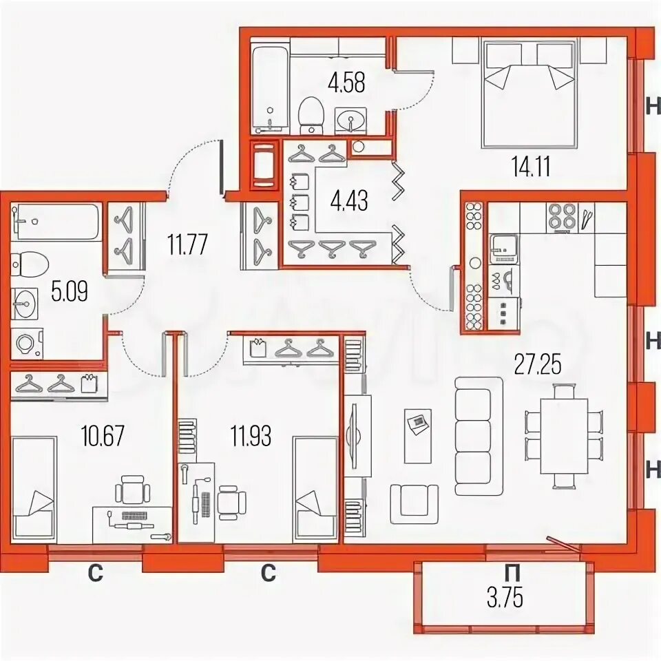 Планировки квартир санкт петербург 3-к квартира, 89.4 м², 19/22 эт. на продажу в Санкт-Петербурге Купить квартиру А