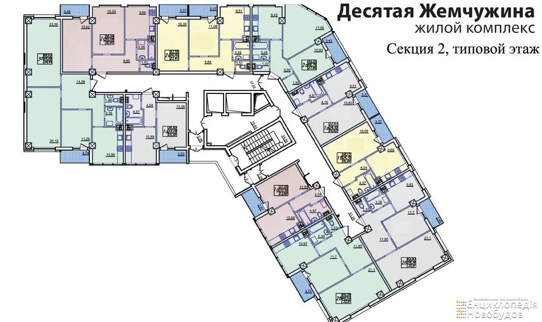 Планировки квартир секции ЖК 10 Жемчужина, Одесса, Марсельская - Фото, Планы - NOVOBUDOVY.com
