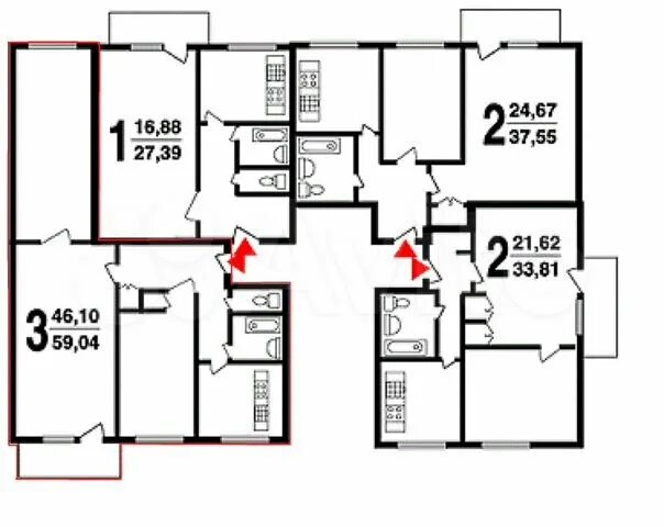 Планировки квартир серии ii 29 3-к квартира, 59 м², 5/9 эт. на продажу в Москве Купить квартиру Авито
