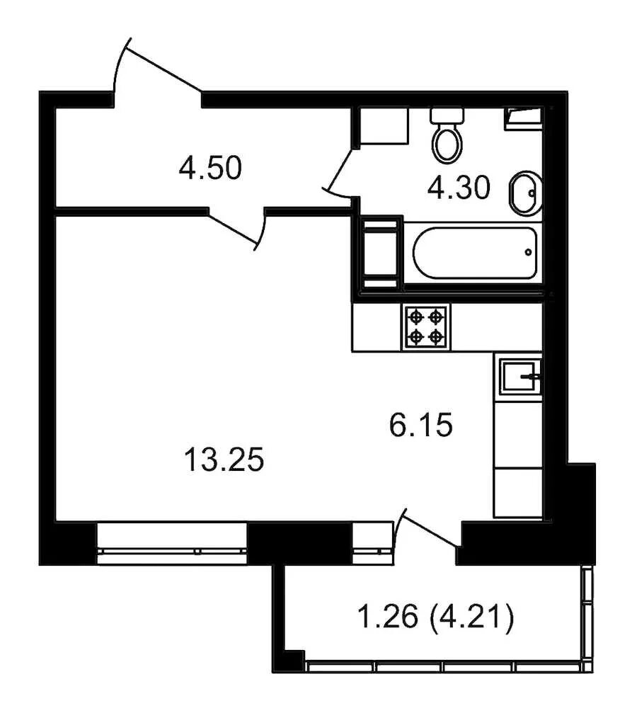 Планировки квартир спб Студия в ЖК "Елизаровский": площадь 32.41 м2, этаж 20 в Санкт-Петербурге, цена 7