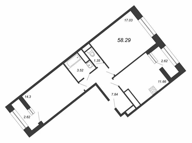 Планировки квартир спб Купить 2-комнатную квартиру 58,6 м² в ЖК New Time по адресу Санкт-Петербург, Пла