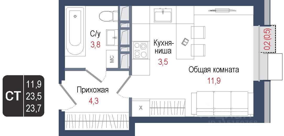 Планировки квартир в королеве Купить квартиру-студию 23.5м² Московская область, Королев, Первомайский микрорай