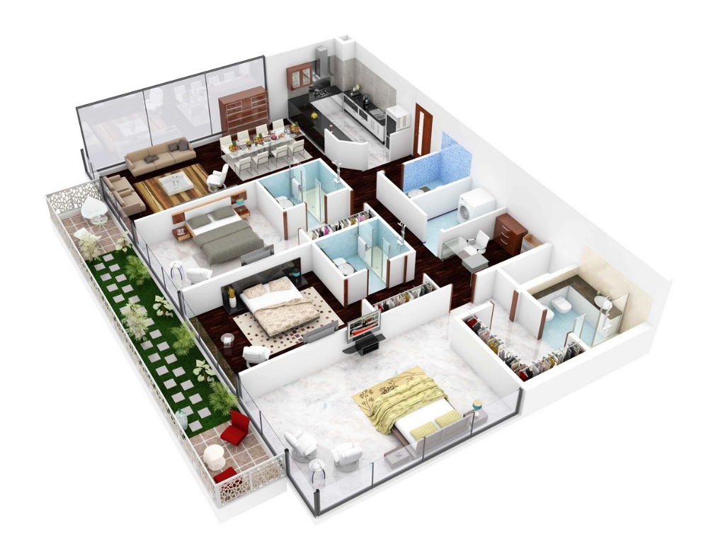 Планировки квартир в современных домах 50 Three "3" Bedroom Apartment/House Plans - Architecture & Design Bedroom floor