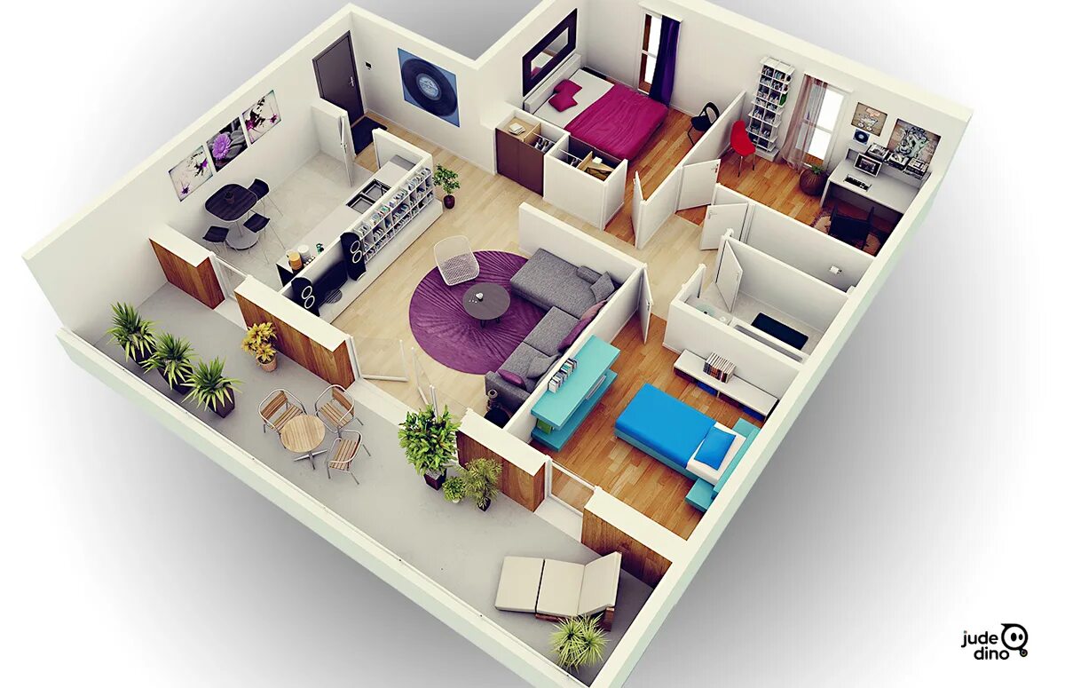 Планировки квартиры 4 Apartment Layout 3d plan :: Behance